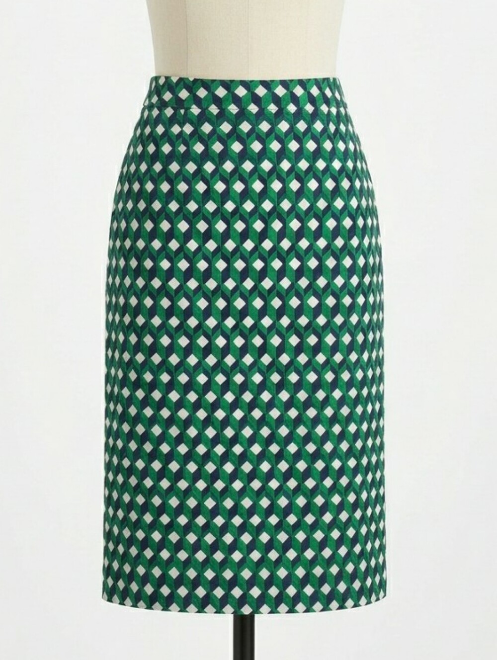 Charter Club Geometric Lattice Cotton Straight Skirt Navy Green 12